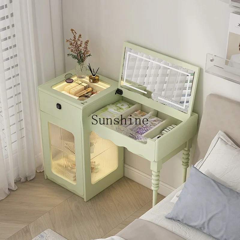 Simple tone cream style integrated bedside table, vanity table, high-end two-in-one desk