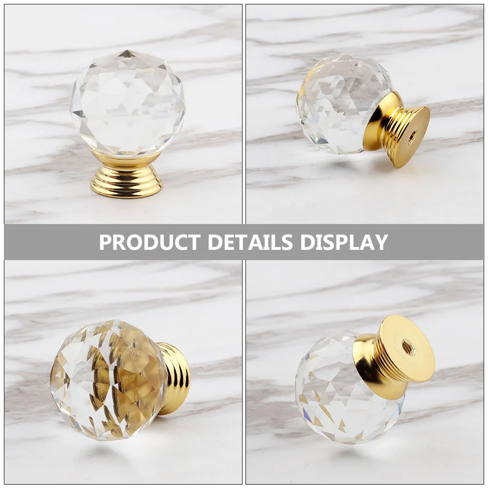 

4Pcs Golden Crystal Sphere Cabinet Knobs Easy Install Drawer Handles Cupboard Closet Door Pulls Home Use Drawer Handle
