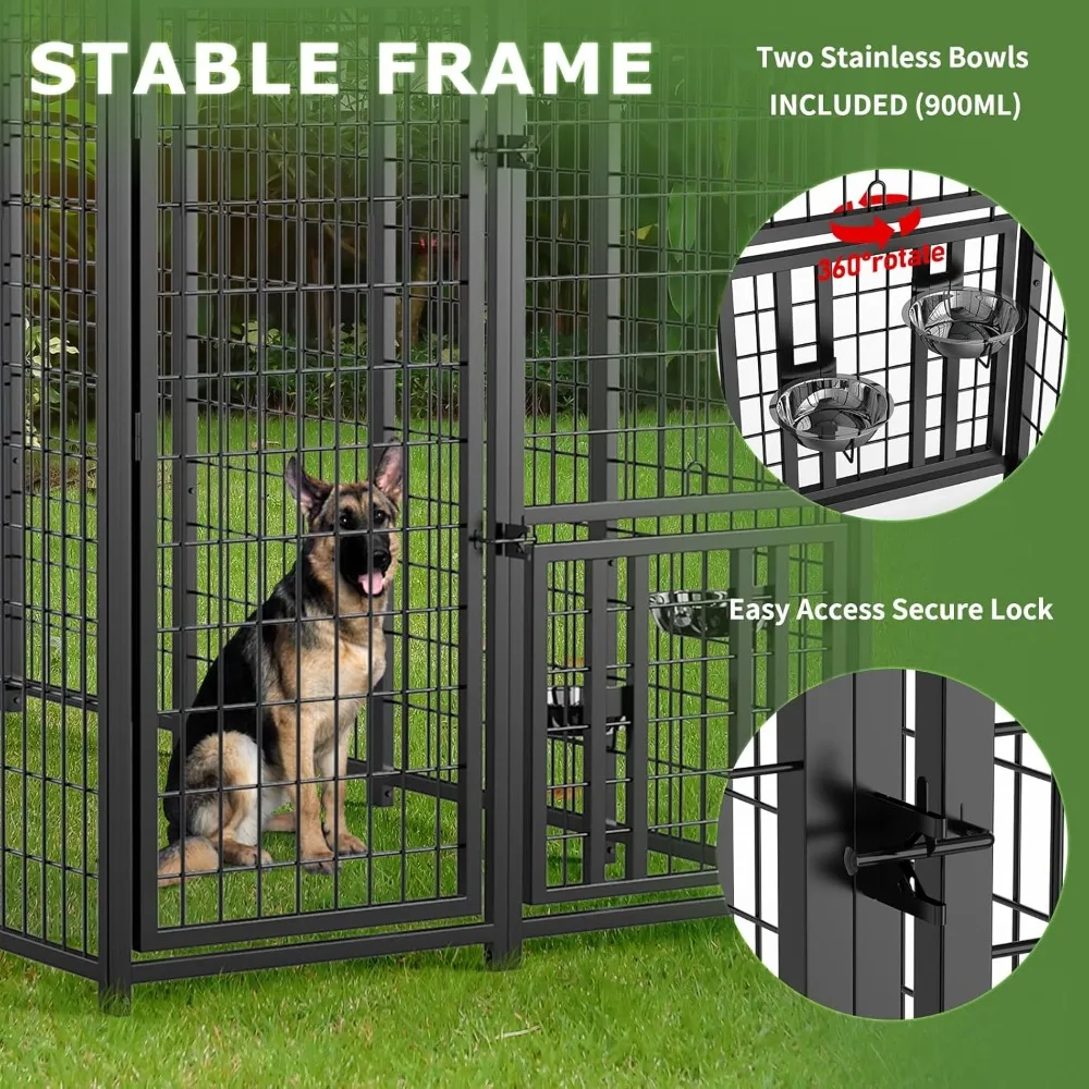 Large Dog Kennel Outdoor Pet Pens Dogs Run Enclosure Animal Hutch Metal Coop Fence with Roof Cover