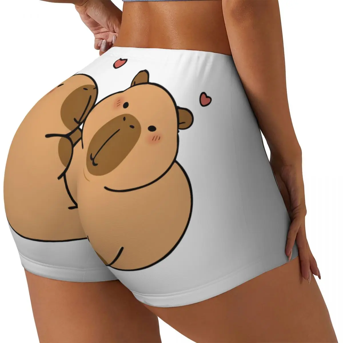Custom Women's Cartoon Animal Pets Capybara Workout Yoga Shorts Gym Athletic Running Volleyball Shorts