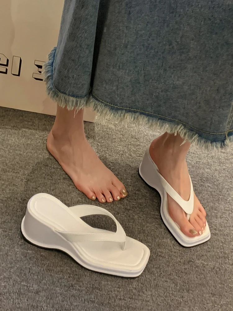 

Сандалии на каблуке Dongda Gate Thi, женские летние уличные шлепанцы, корейские шлепанцы на высоком каблуке, ультра-кожаная резиновая подошва