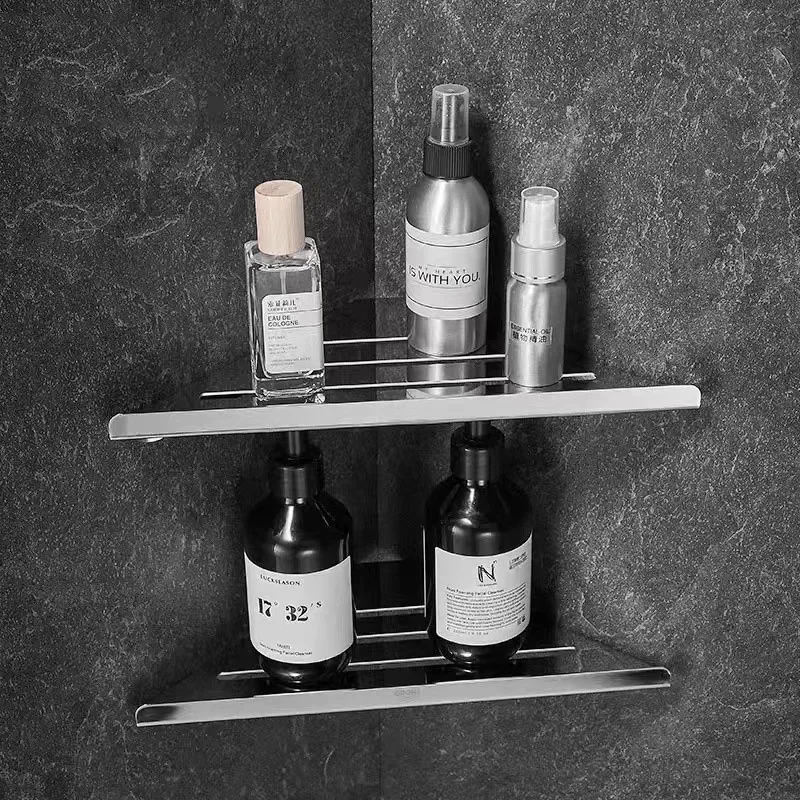 Triangle Design Bathroom Storage Basket with 304 Stainless Steel Wall-mounted Shelf Organizer