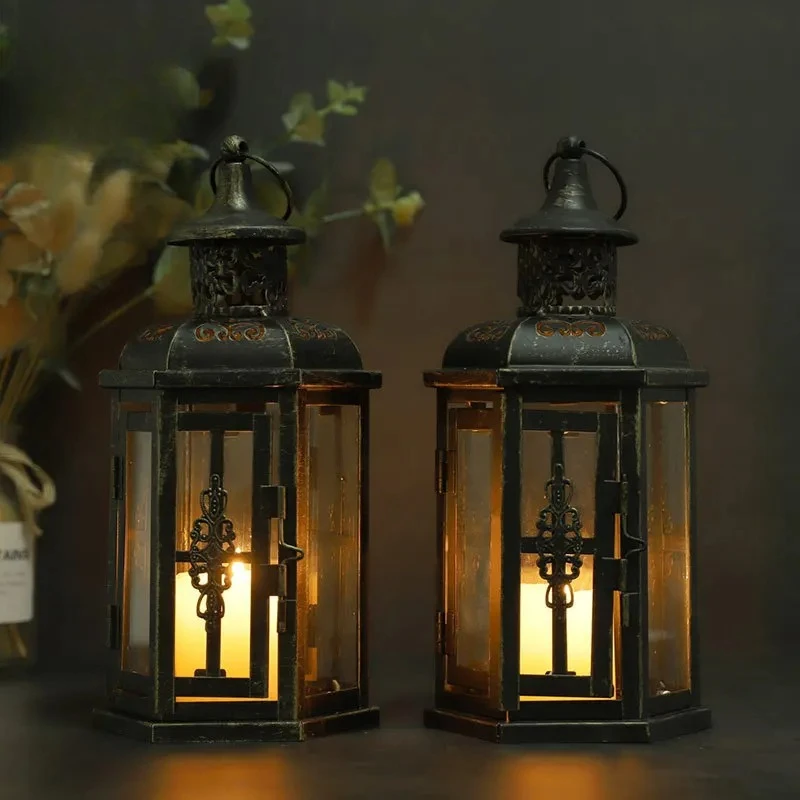 

Vintage Nordic Candle Holder Lanterns Candles Aesthetic Hanging Lantern Iron Lantern Black Home Decor Wedding Room Decoration