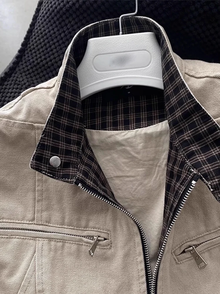 

Retro American Harington Jaet for Men Spring Autumn Heavyweight Waed Canvas Stand Collar Workwear Outerwear