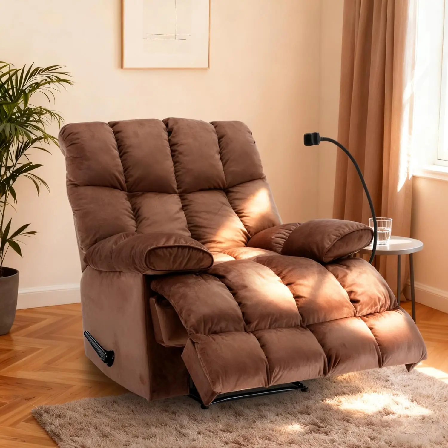 

Большое кресло-реклайнер с подставкой для телефона, механическое, из вельвета, для мужчин, выдерживает до 180 кг, особо широкое, на заказ