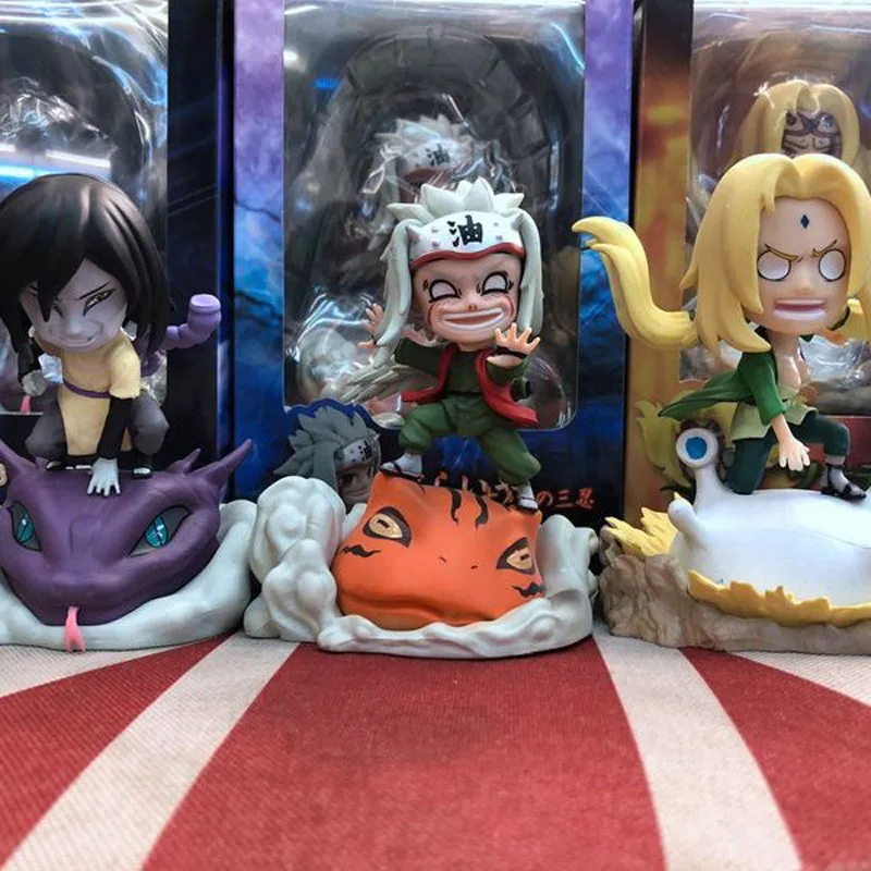 10cm Cartoon Naruto Anime Figure Three Endure Tsunade Jiraiya Orochimaru Changeable Face Pvc Collectible Model Toys Gifts