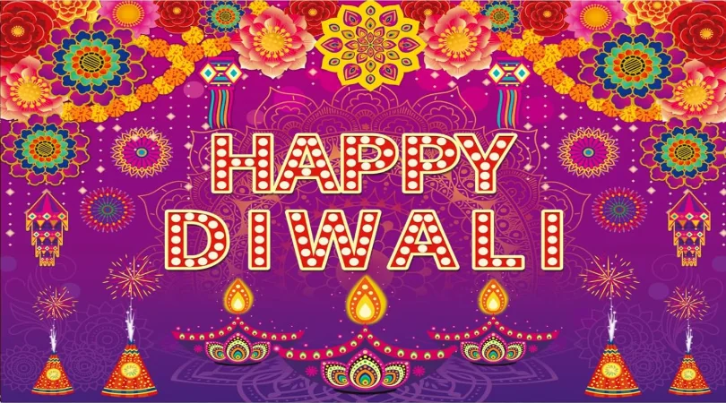 Happy Diwali Backdrop Burning Light Deepavali Photography Backdrop for Indian Tradition Festival of Lights Party Decoration