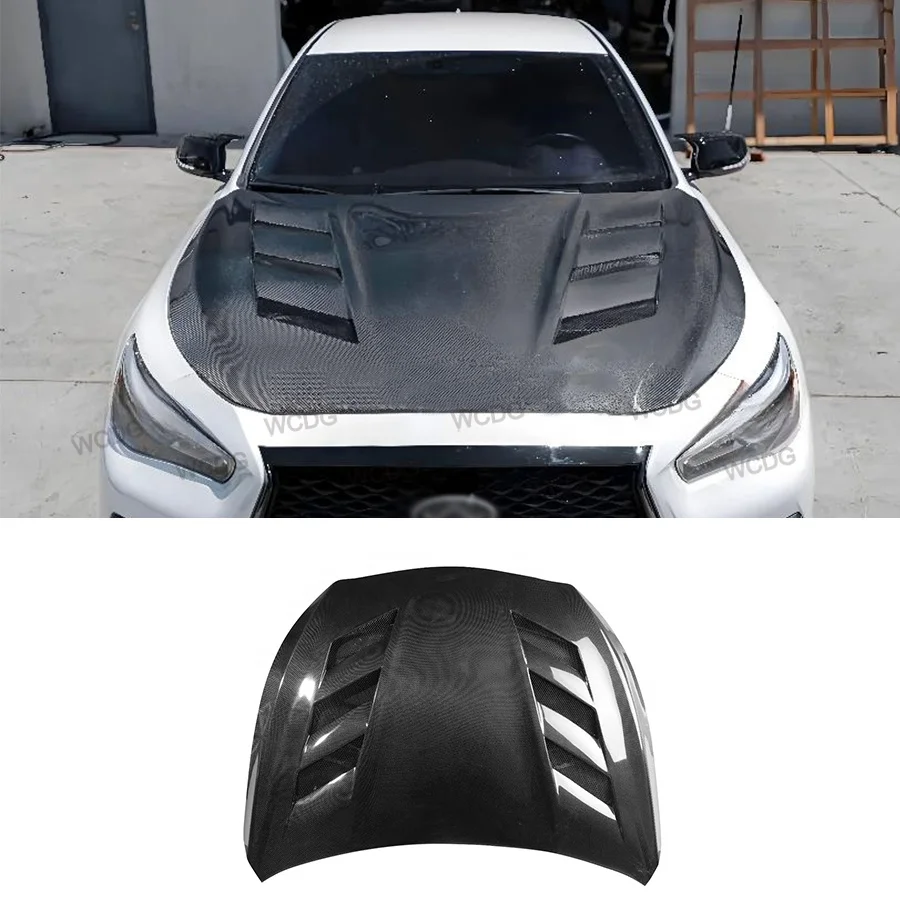 

AMS Style Carbon Fiber Front Engine Bonnet for 2014-2018 Infiniti Q50 Front Bumper Hood Bonnet Cover Car Body Kits