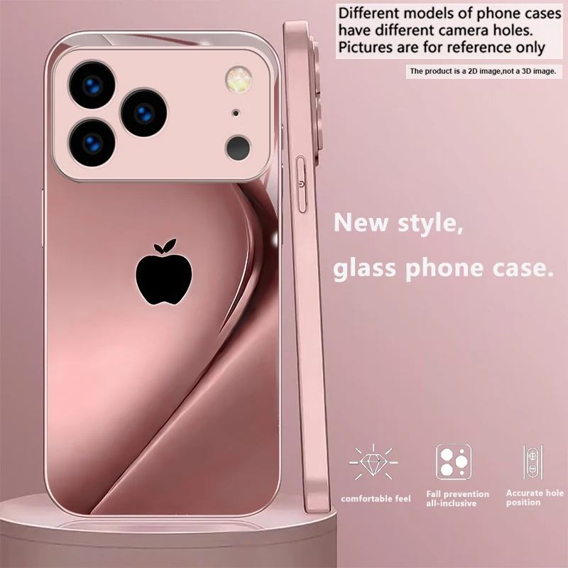 Blush Draped Logo Print Pink Metallic Glass Phone Case For iPhone 11 12 13 14 15 16 17 Pro Max Plus 17Air 16E 7 8 Xs Back Cover view 4