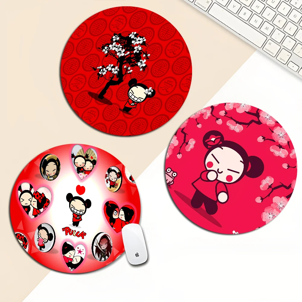 Cute Cartoon Pucca Garu Round Custom Skin Table Mat Student Mousepad Computer Keyboard Pad Games Pad Office Desk Accessories