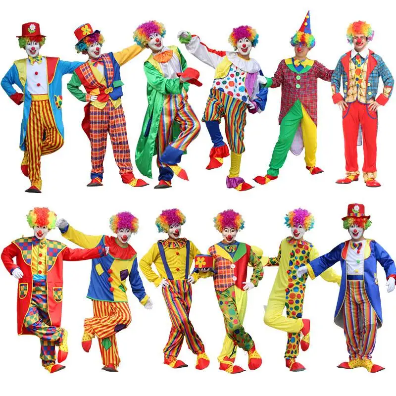 Adult Halloween Clown Costume Unisex Festival Performance Stage Show Outfit Polyester Material Funny Clown Party Clothes