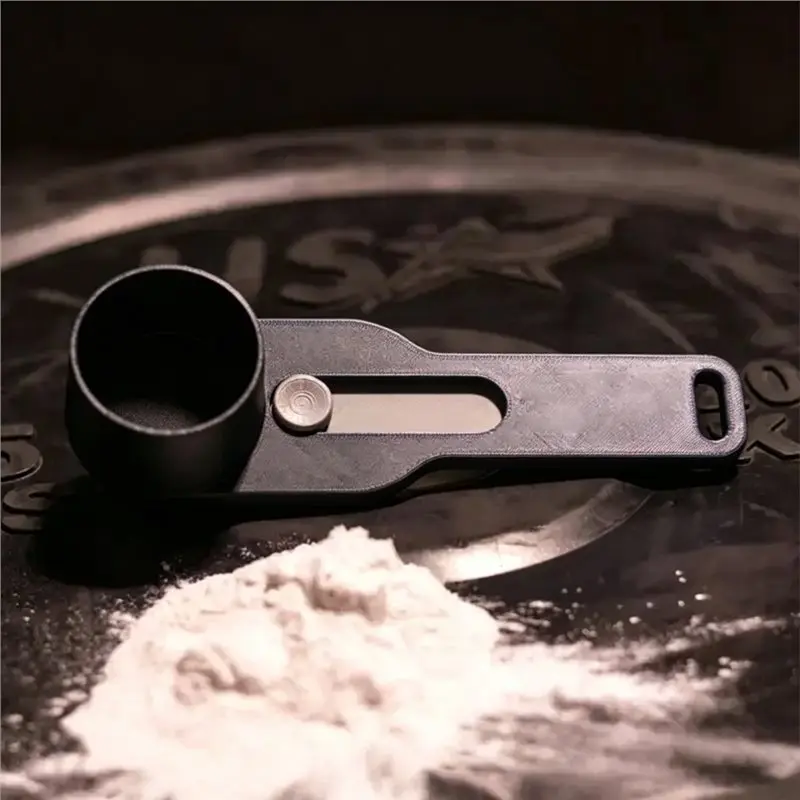 Powder Sliding Spoon With Built-In Sliding Funnel Preparation Mess Free Measuring Funneler Black
