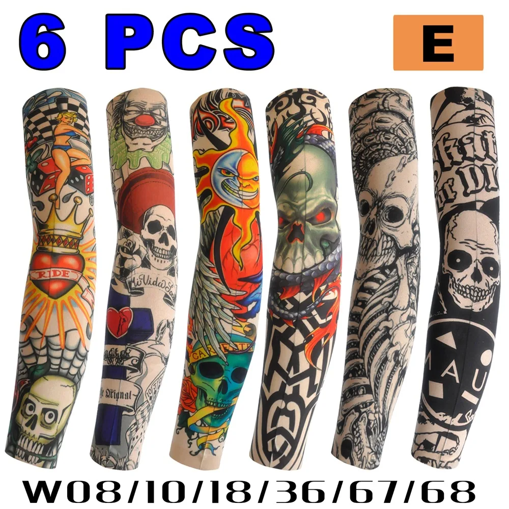 6 PCScombination flower arm tattoo sleeves seamless outdoor cycling tattoo sunscreen sleeves cycling tattoo sleeves cross border