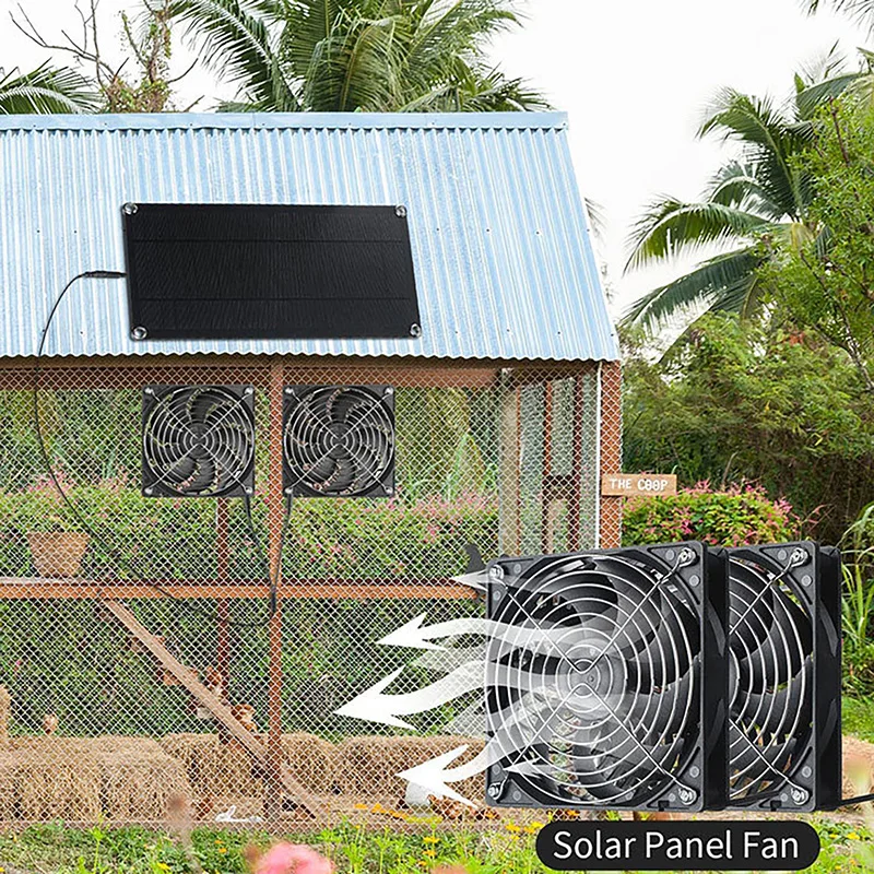 

10W 18V Solar Panel Fan Kit Dual Fan With Protection Net Single Crystal Silicon Solar Panel For RVs ,Utility Rooms ,Pet Houses