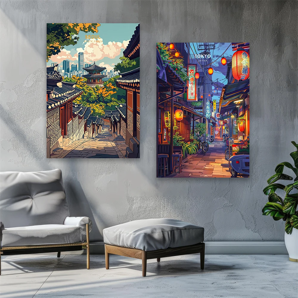 سيول كوريا الجنوبية السفر المشارك كوريا الجنوبية السفر جدار الفن يطبع سيول كوريا الجنوبية طباعة قماش اللوحة هدايا عيد الميلاد ديكور #4