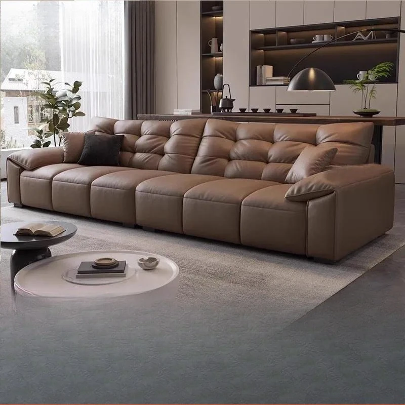 Modern Simple Elephant Ear Sofa Genuine Leather Straight Row Black Bear Skin Design Living Room Furniture Cross-border Trade