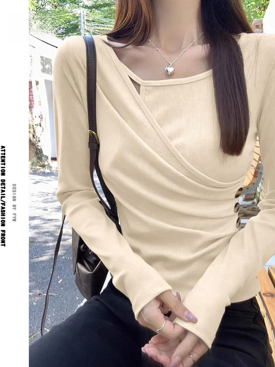 T-shirt da donna in cotone modale Princ Sle Long Sve Strato base irt Abbigliamento interno Top asimmetrico leggero di lusso
