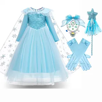 Gefrorene Mädchen Elsa Cosplay lange Ärmel Kleid Kostüm Mädchen Schnee königin Halloween Geburtstags feier Kinder Prinzessin Kleidung