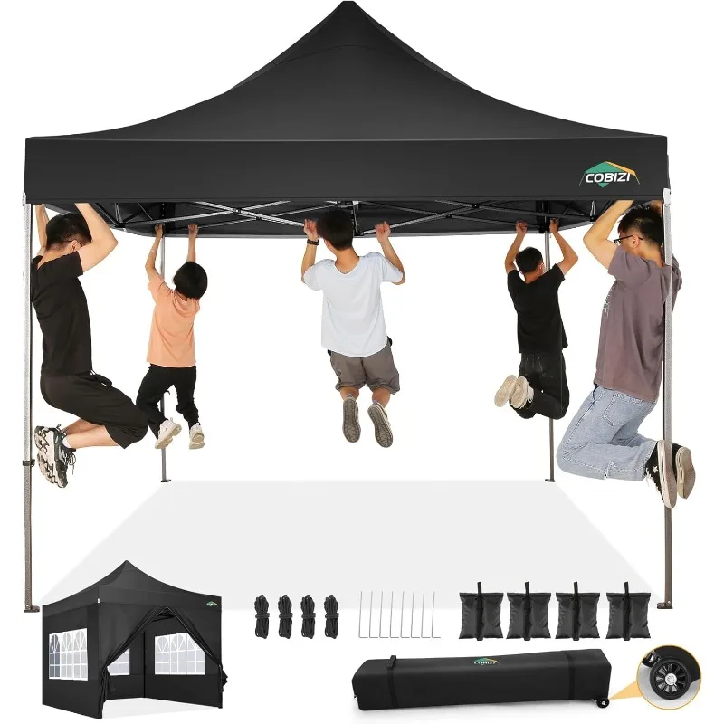 

COBIZI 10x10 Pop Up Canopy Tent with 4 sidewalls Commercial Heavy Duty Canopy UPF 50+ All Weather Waterproof Outdoor