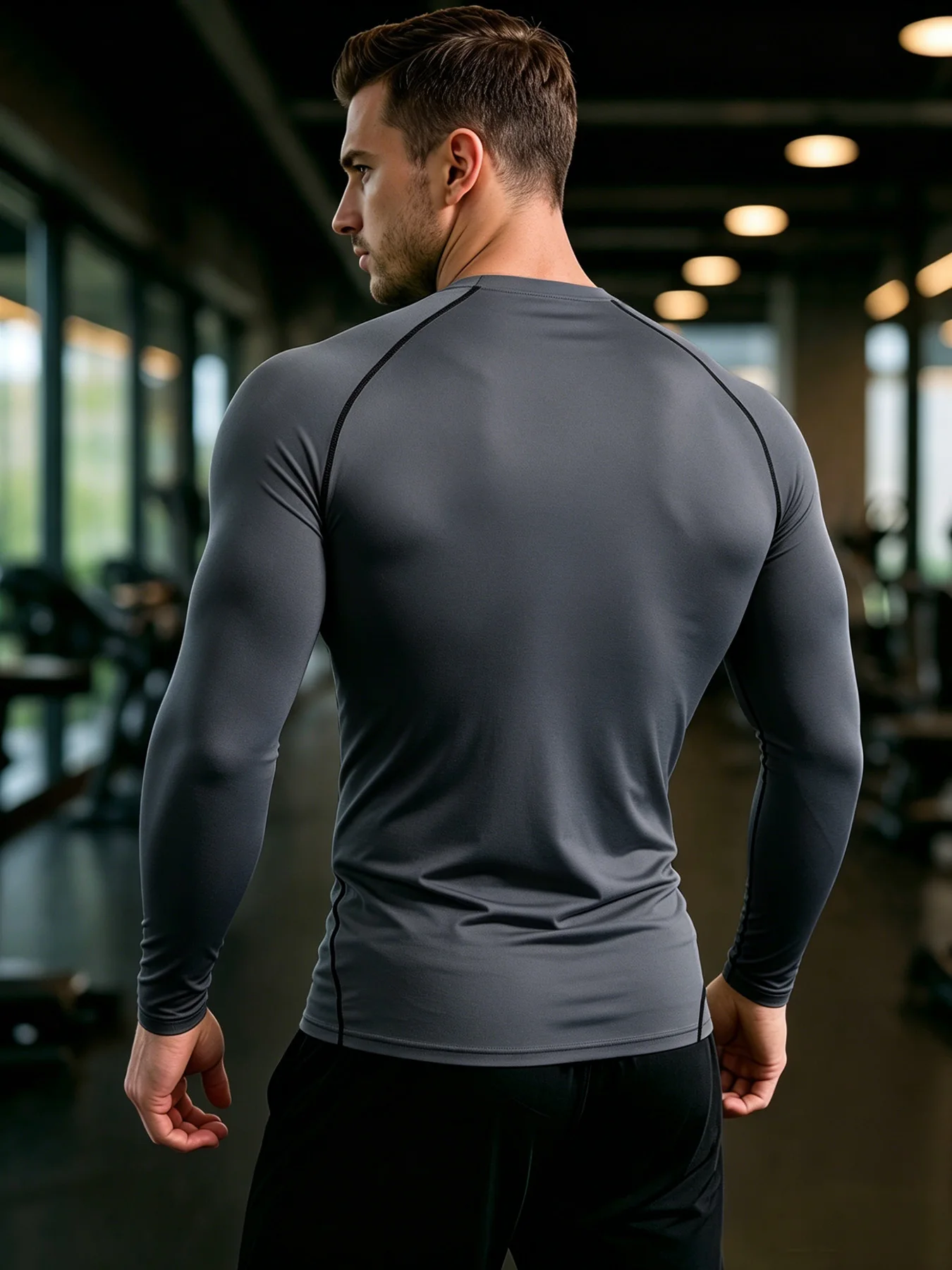Men Compression Long Sleeve Shirt Quick Dry Breathable Stretch Anti-odor Athletic Running Fitness Base Layer Sport Top
