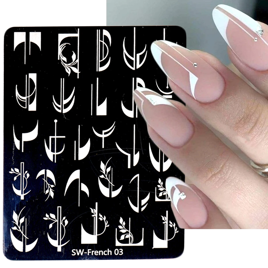 French Design Nail Art Stamping Plates Template Form Geometric Wavy Line Flower Leaf 3D Image Stencil Mold Printing Tools KESW