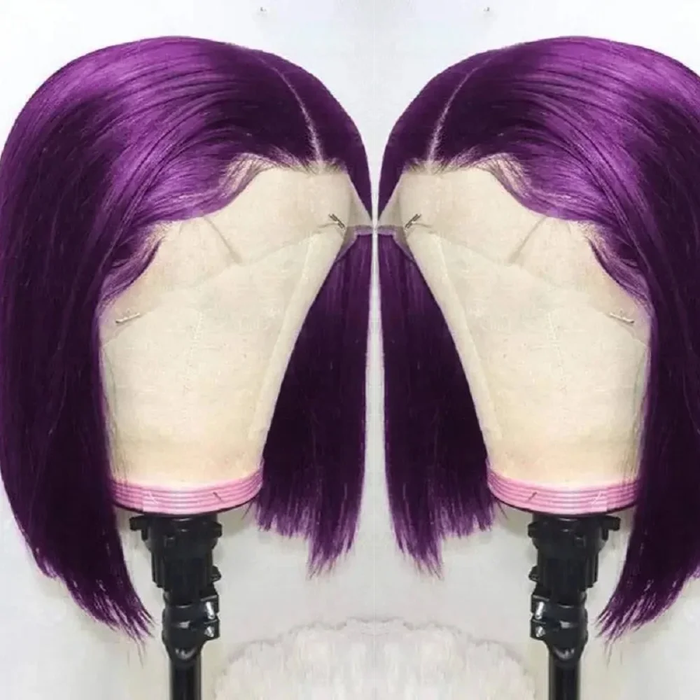

Фиолетовые прямые парики фронта шнурка для женщин Средняя часть Темно-фиолетовый парик 16-дюймовый натуральный боб Синтетические парики для ежедневного использования на вечеринке