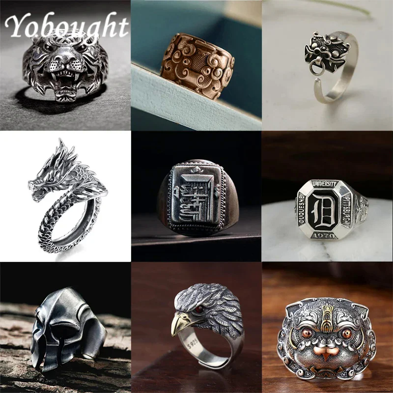 Three-Dimensional Design A Variety Of Exquisite Thai Silver Geometric No Inlay Exaggerated Domineering Retro Men'S Open Ring