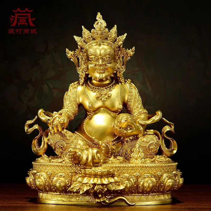 Gilt copper carved yellow wealth god portable small Buddha statue Tibetan-style ornament