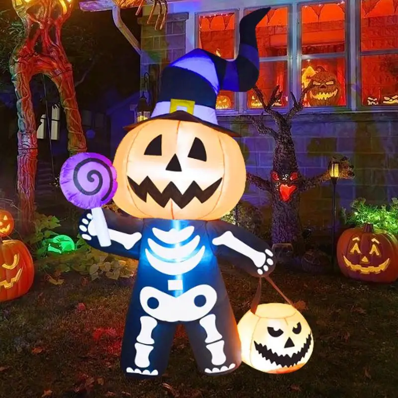 Halloween Balloons Inflatable Skeleton Ghost Pumpkin Model With LED Light For Indoor Outdoor Lawn Halloween Atmosphere Decor