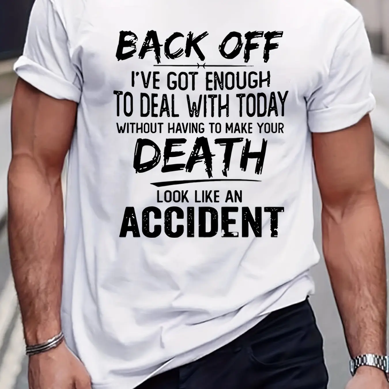 Camiseta con eslogan con estampado de letras para hombre, camiseta con cuello redondo, ropa informal, camisetas 100% de algodón de 180GMS para primavera y verano