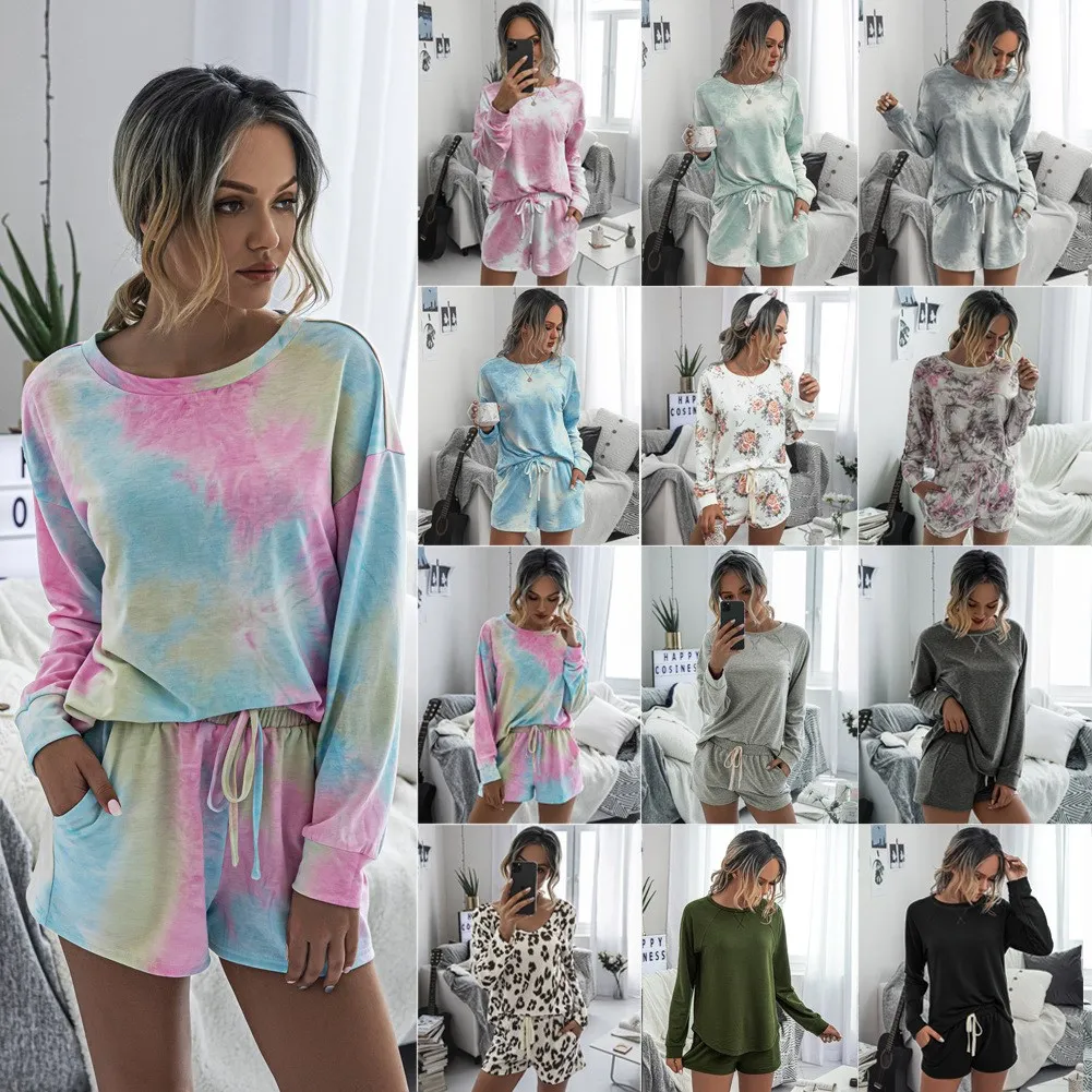

Comfortable Home Wear round Ne Long Sve Printed orts plus Size Two Piece Set for Women Spring Season Polyester Material