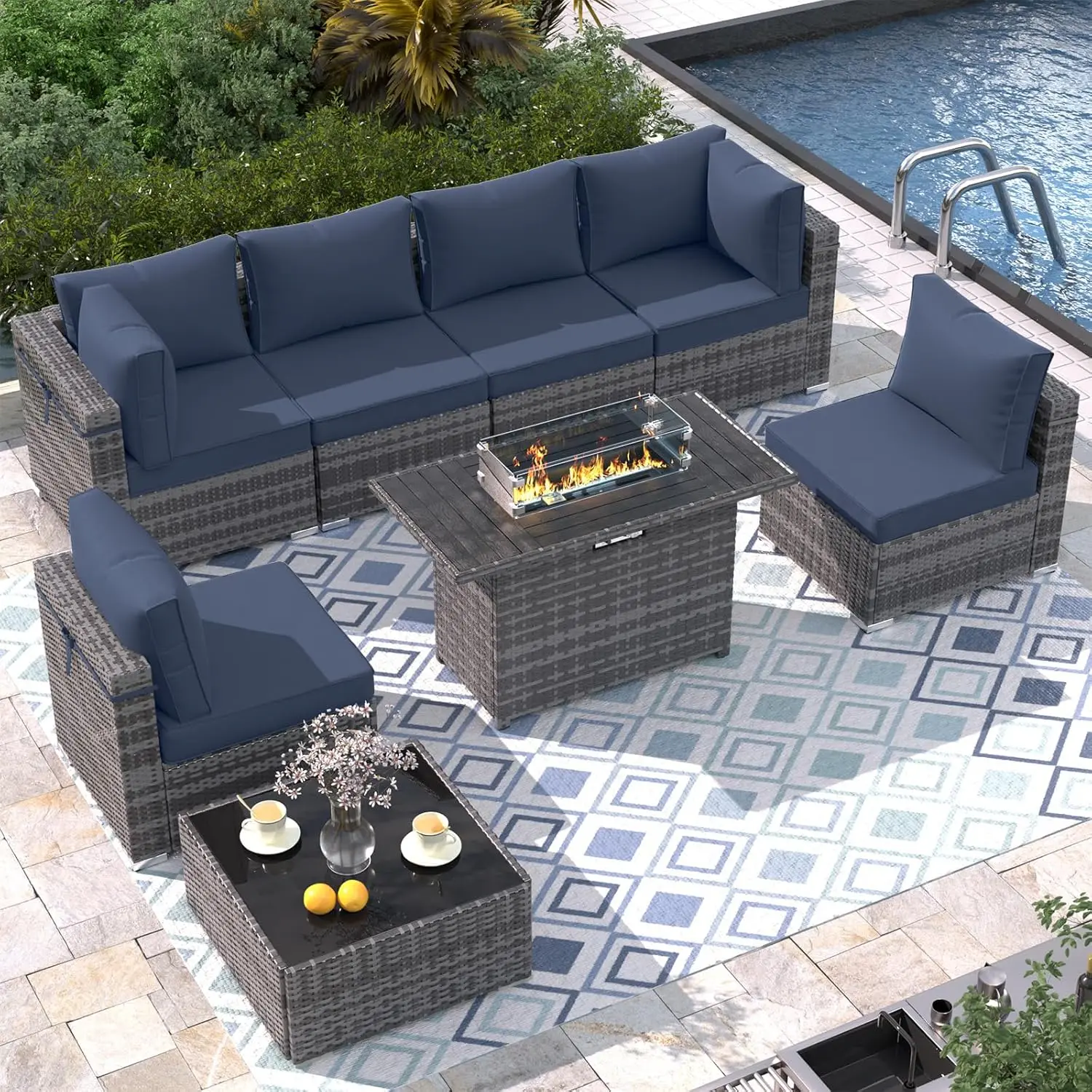 

Patio Furniture Set with Table, 7/8pcs Outdoor Sectional Sofa Set Heavy Duty Wicker Furniture Set