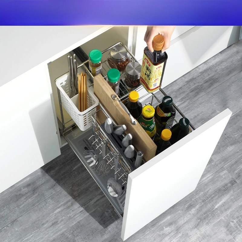 

[Blum Guide] Kitchen Basket Cabinet Seasoning Seasoning Basket Stainless Steel Drawer Storage Shelf