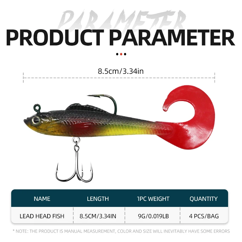 ShareShark 6pcs/bag T-tail fish-shaped soft bait with lead artificial soft bait for bass fishing