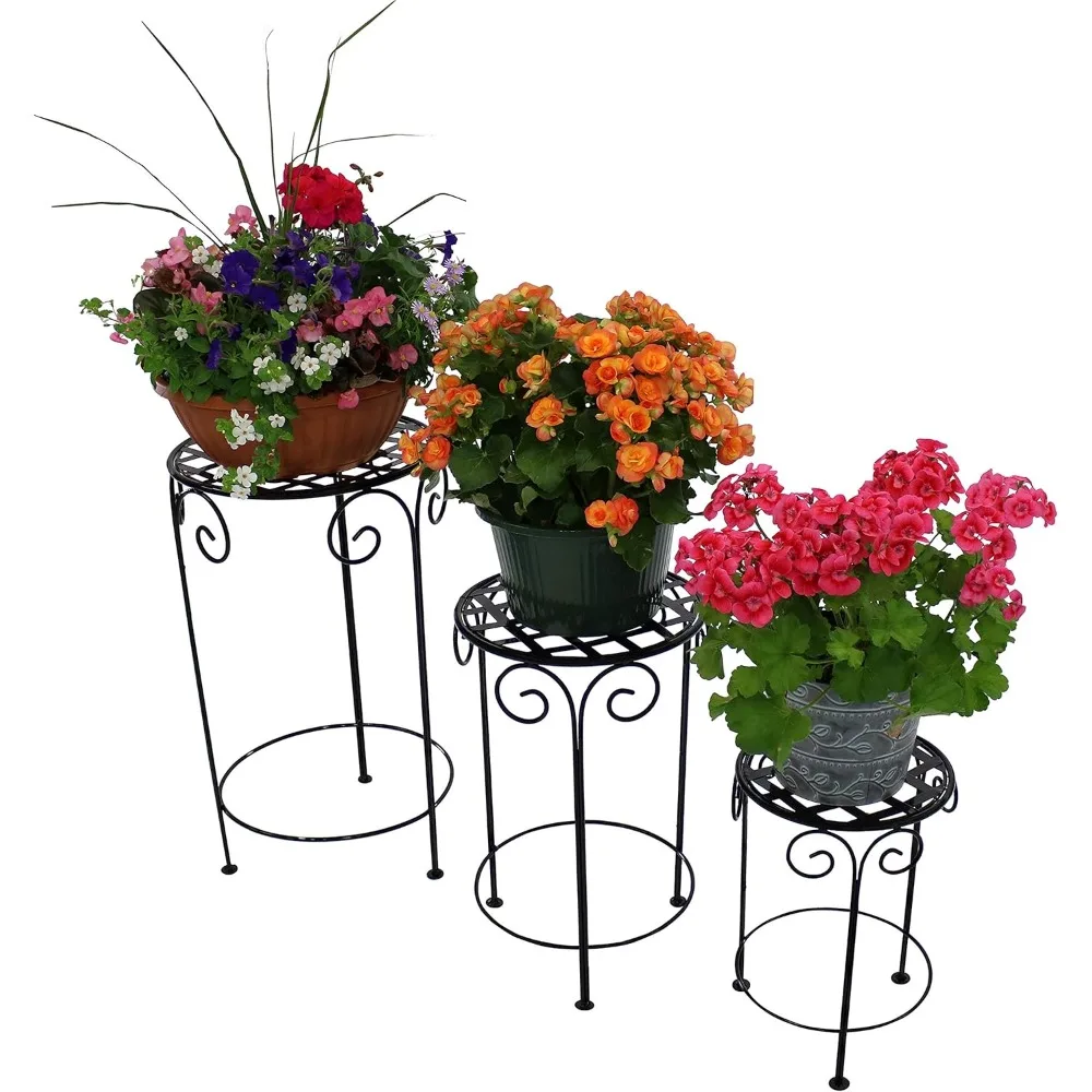 

Metal Iron Black Plant Stand with Scroll Design Set of 3