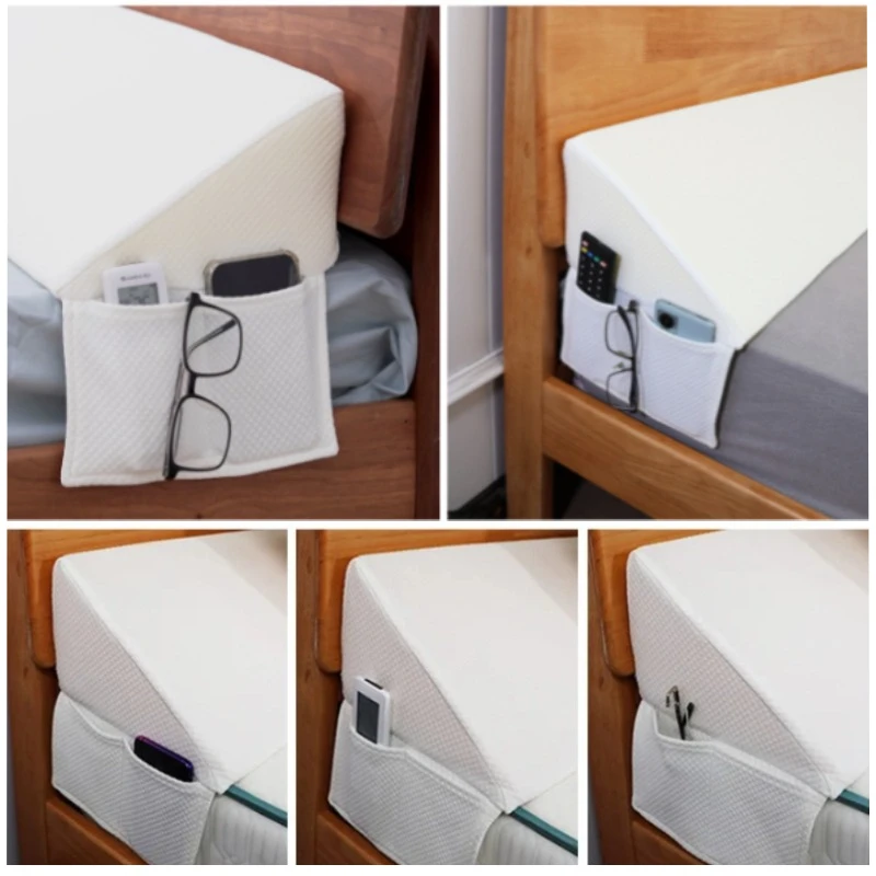 Triangular Mattress Bed Gap Filler Plug with Side Storage Pockets Wedge Headboard Gap Cushion for Single Double Bed Head Filling