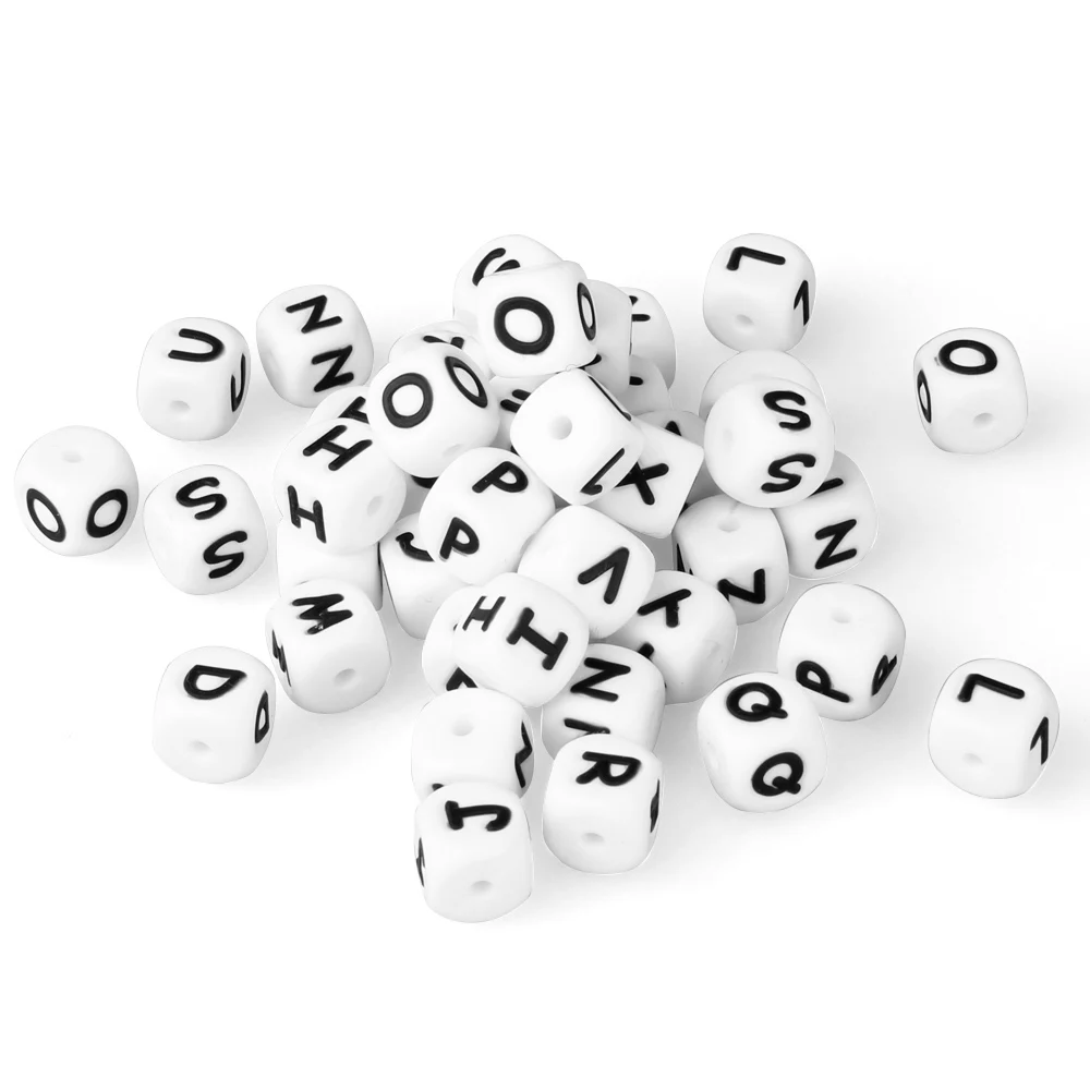12mm 30pc/lot Baby Square English Alphabet Beads Teething Loose Bead for Pacifier Chain Accessories Safe Oral Care BPA Free