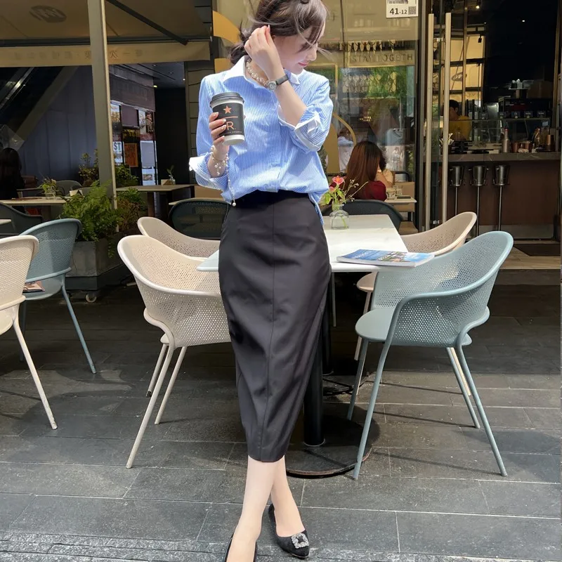 

Ele A-Line Knee-Length Skirt Women's Commute High Waist Slimming f Skirt Summer New Sle Busin Casual Pure Color