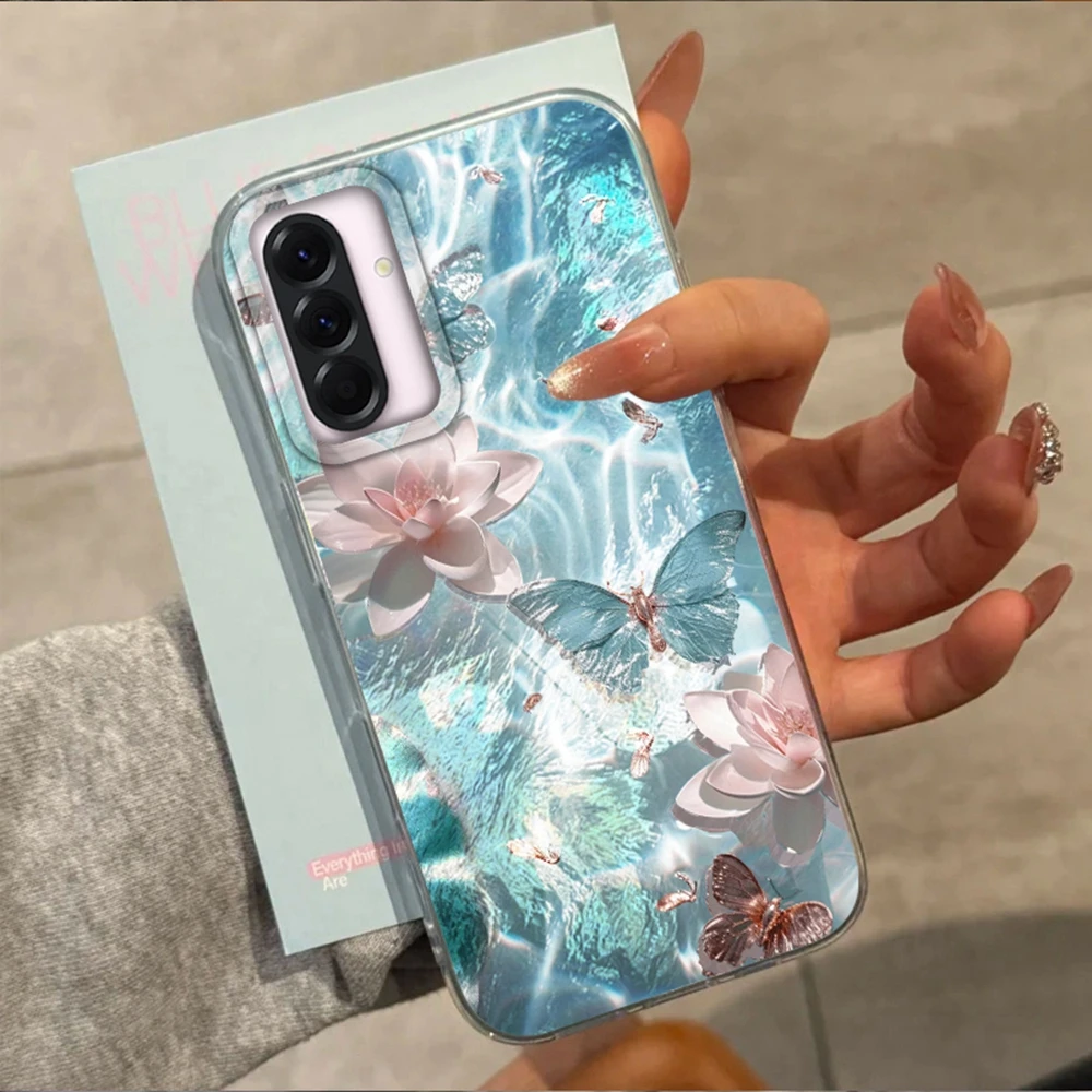 蓮の花と蝶の女の子のスマホケース、Samsung Galaxy A56 A36 A16 A17 A26 A07 A55 A35 A25 A54 S24 S25 Ultra S22 S23 FE用カバー/フンダ