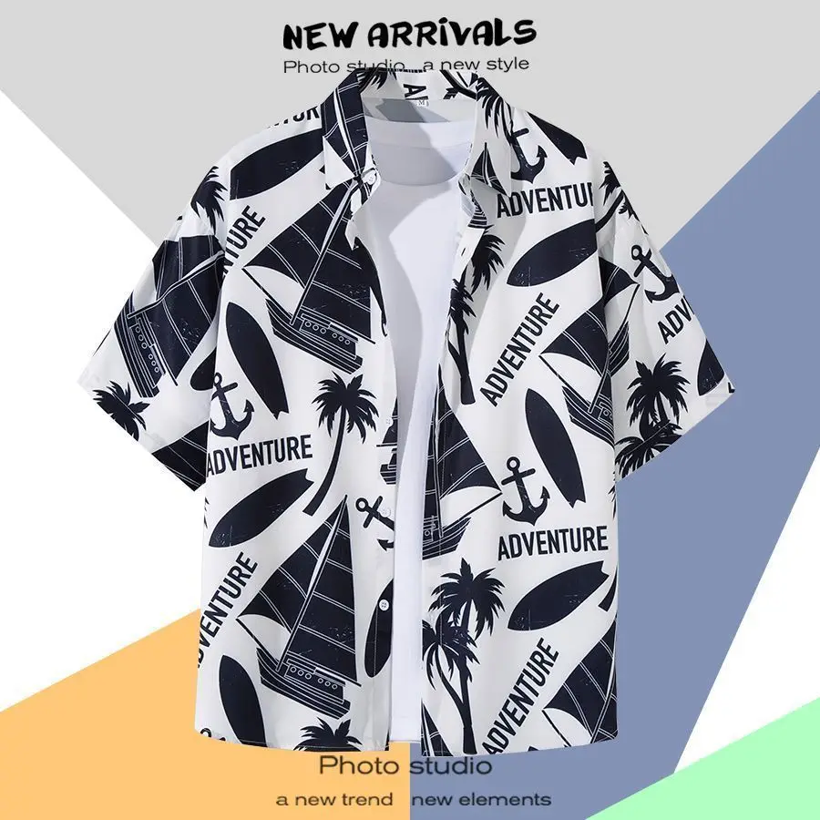 

2026 Hot Selling Hawaiian Short Sleeved Shirt Retro Casual Fashion Loose Couple Beach Shirt Unlined Single Item Shirt Top