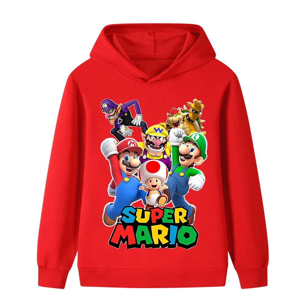 سترة بقلنسوة عصرية ومريحة مطبوعة برسوم كارتونية سوبر ماريو للأطفال للخريف والشتاء للأولاد والبنات في الهواء الطلق