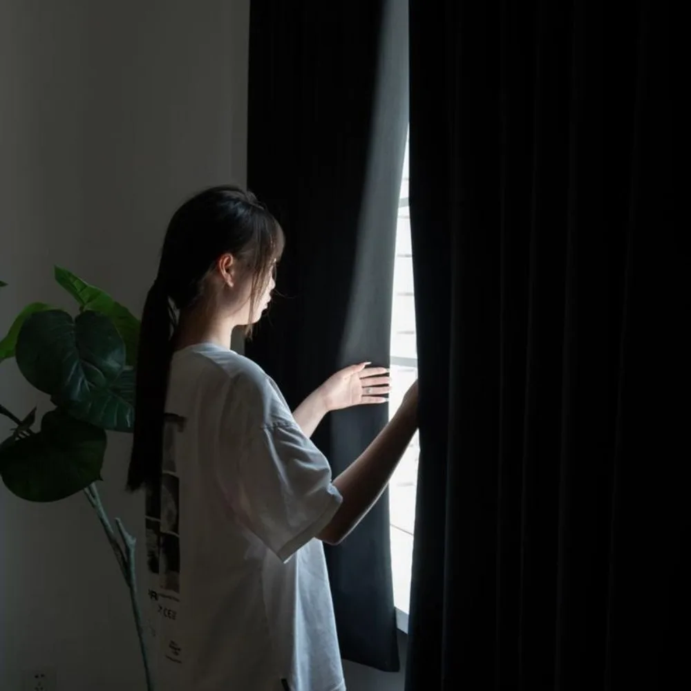 New Solid Color Blackout Curtains Self-adhesive No Drilling Sunshade Curtains Window Drapes Home Living Room Decor