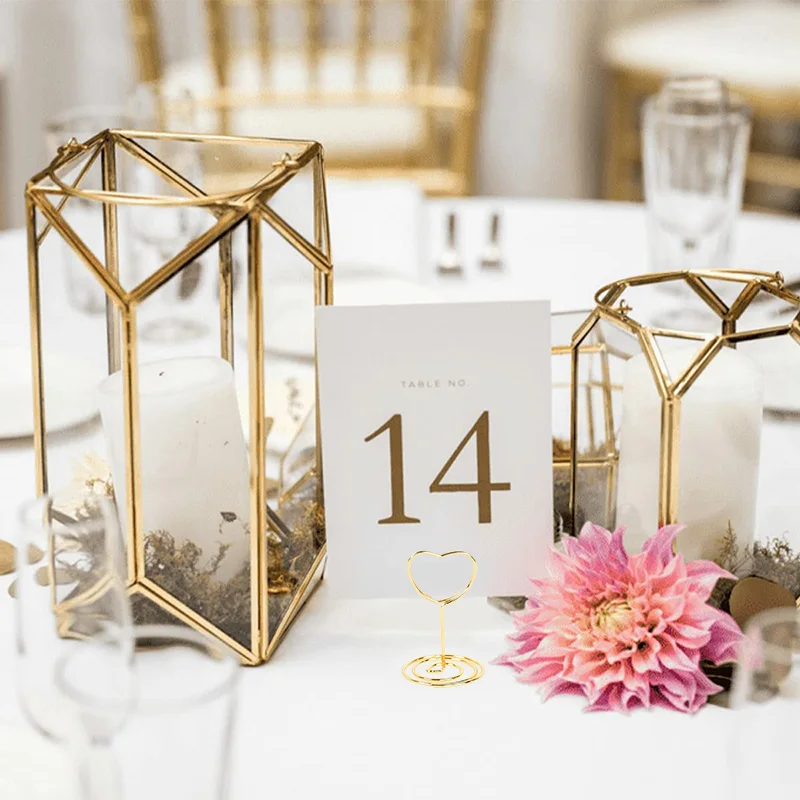 10 Pcs Golden/Silver/Rose Gold Heart Metal Photo Clip Place Card Holder Stand Romantic Wedding Banquet Party Table Decoration