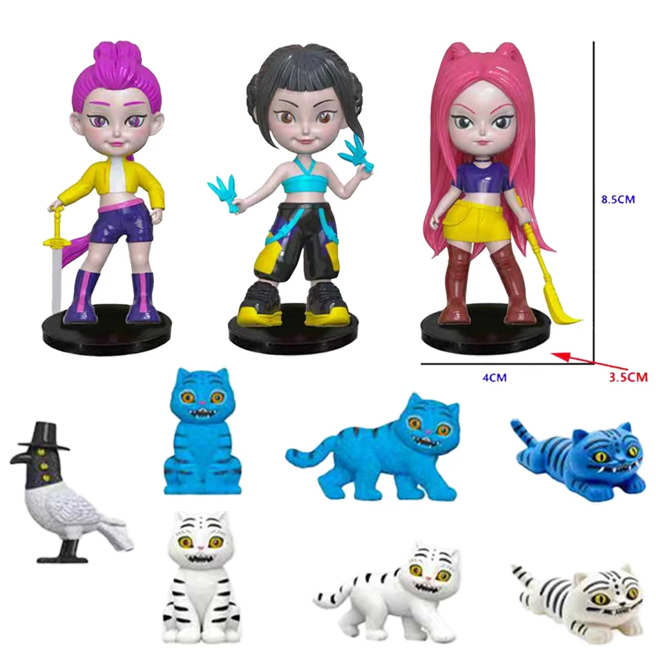 Nuovo Kpop Demon Hunters Carino Tigre Viola Cappello Nero Gazza Con 3 Occhi Mostro Caccia Ragazza Gruppo Figura Figurine Bambola Per Ventole Regalo