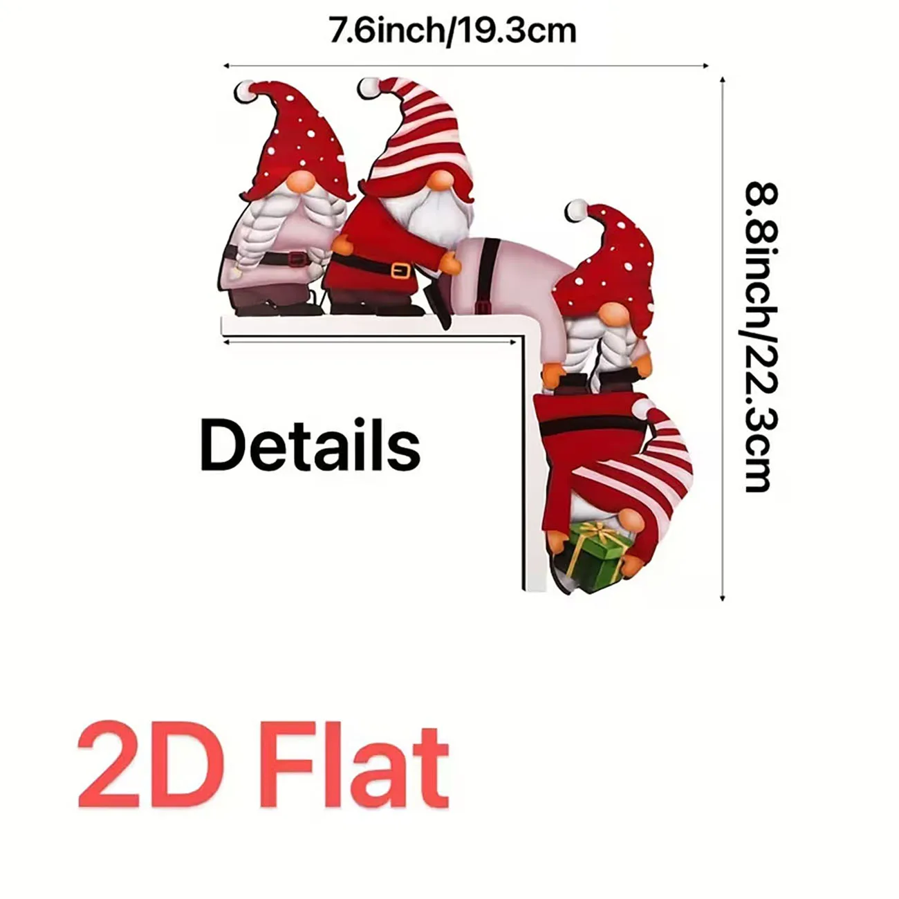 2Pcs Christmas Gnome Dwarf Wooden Door Corner Decor 2D Flat Ornament For Xmas Home Door Frame Decoration