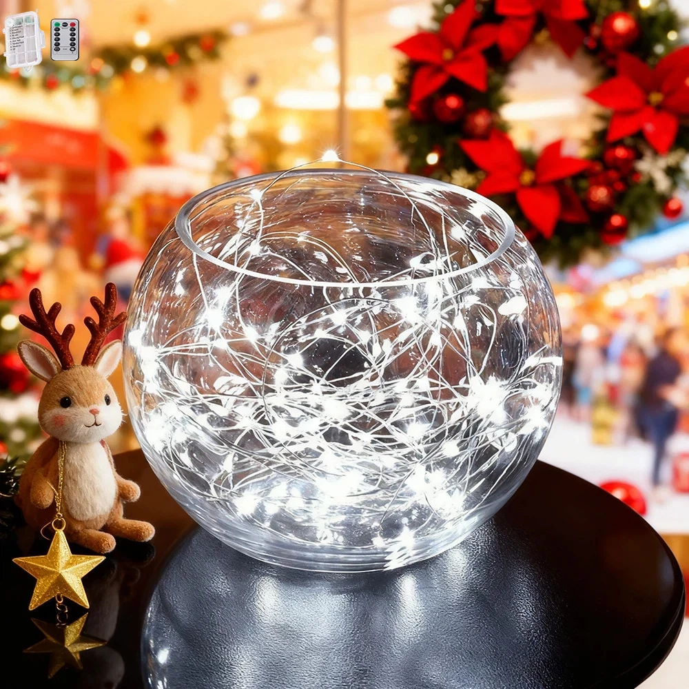 1pc 5m 50leds Light String, Christmas Decorative Color Light Eight Function Battery Box Light String