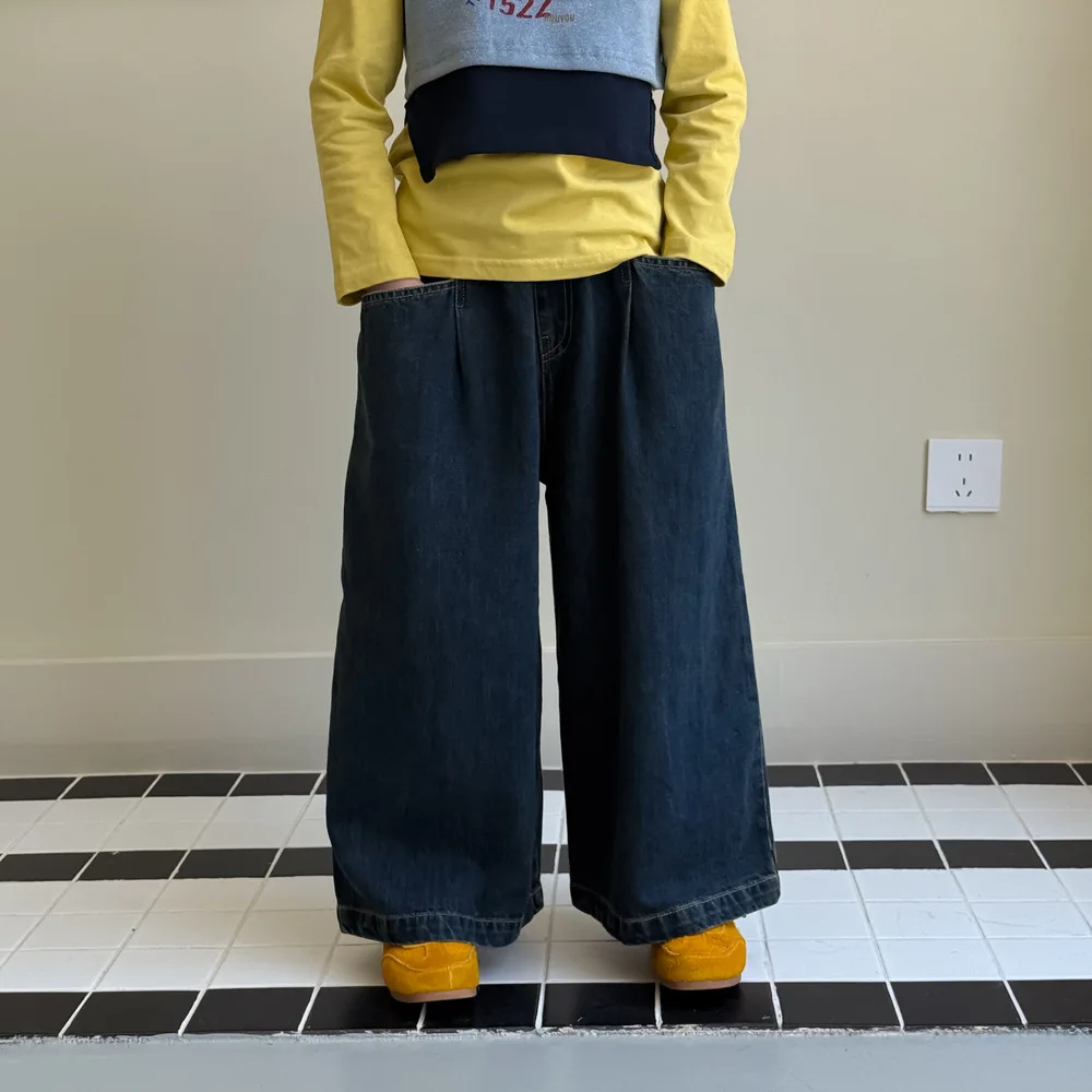 

‌2025 Autumn Baby Girls Casual Jeans Straight Leg Pants Korean Style Pure Color Fashion Kids Toddler Denim Trousers