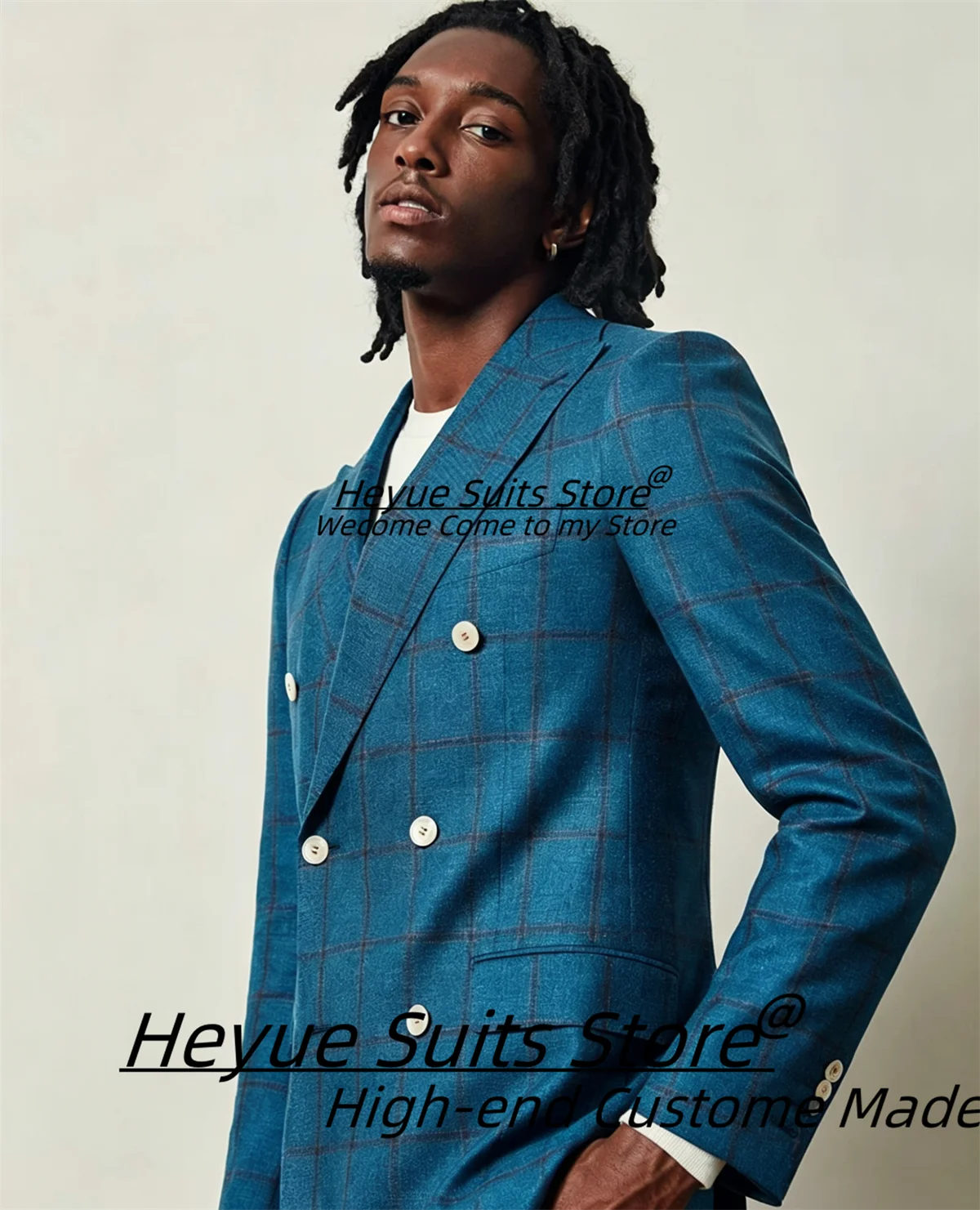 

Fashion Plaid Men Suits Customized Slim Fit Double Breasted Groom Wedding Tuxedos 2 Pieces Sets Male Party Blazers Costome Homme