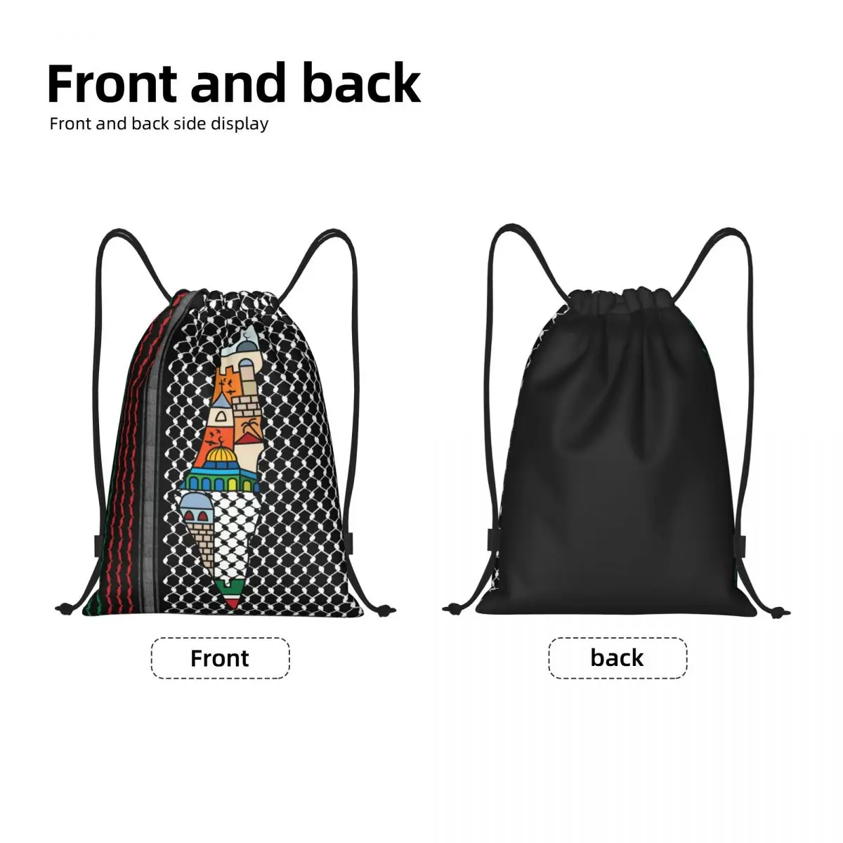 Custom Arabic Keffiyeh Traditional Pattern Drawstring Bag Lightweight Tatreez Embroidery Art Sports Gym Storage Backpack