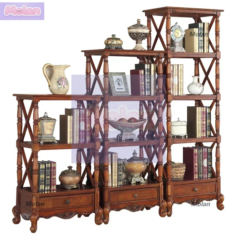 

American solid wood bookshelf shelf combination bookcase floor, European Bogu shelf living room home display shelf bookcase